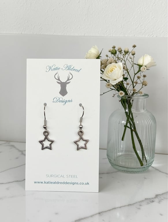 Charm Earrings - Small Silver Star Outline