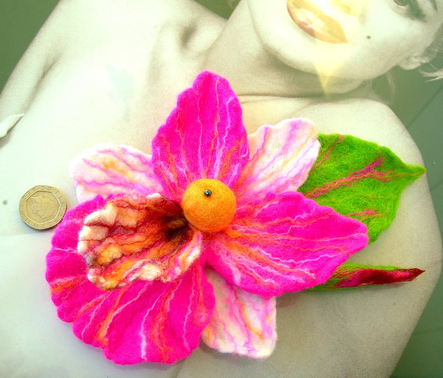   SALE.......  Hand Felted, Wool Jewelry felted BROOCH- FELTED -ORCHID-