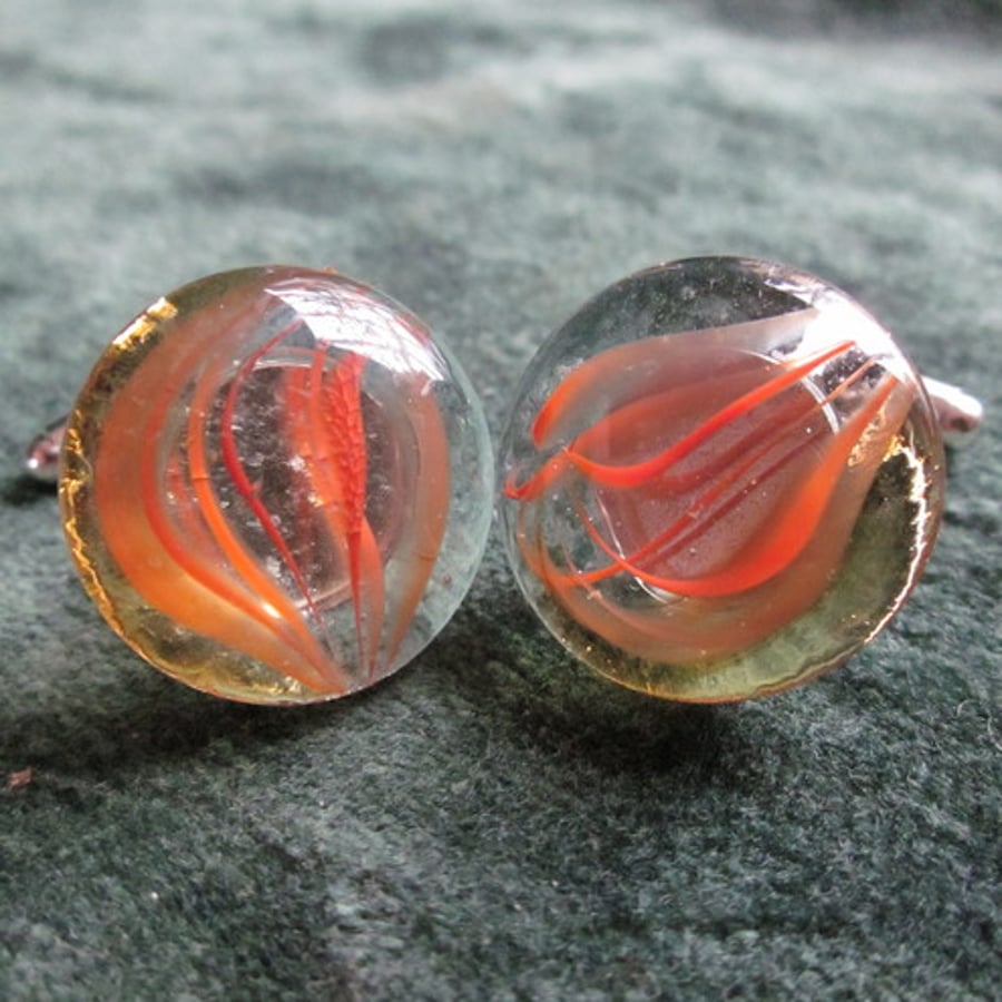 RESERVED Cufflinks - melted marbles - burnt orange