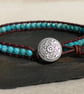 Turquoise semi precious bead and leather bracelet, December birthstone - Image 1