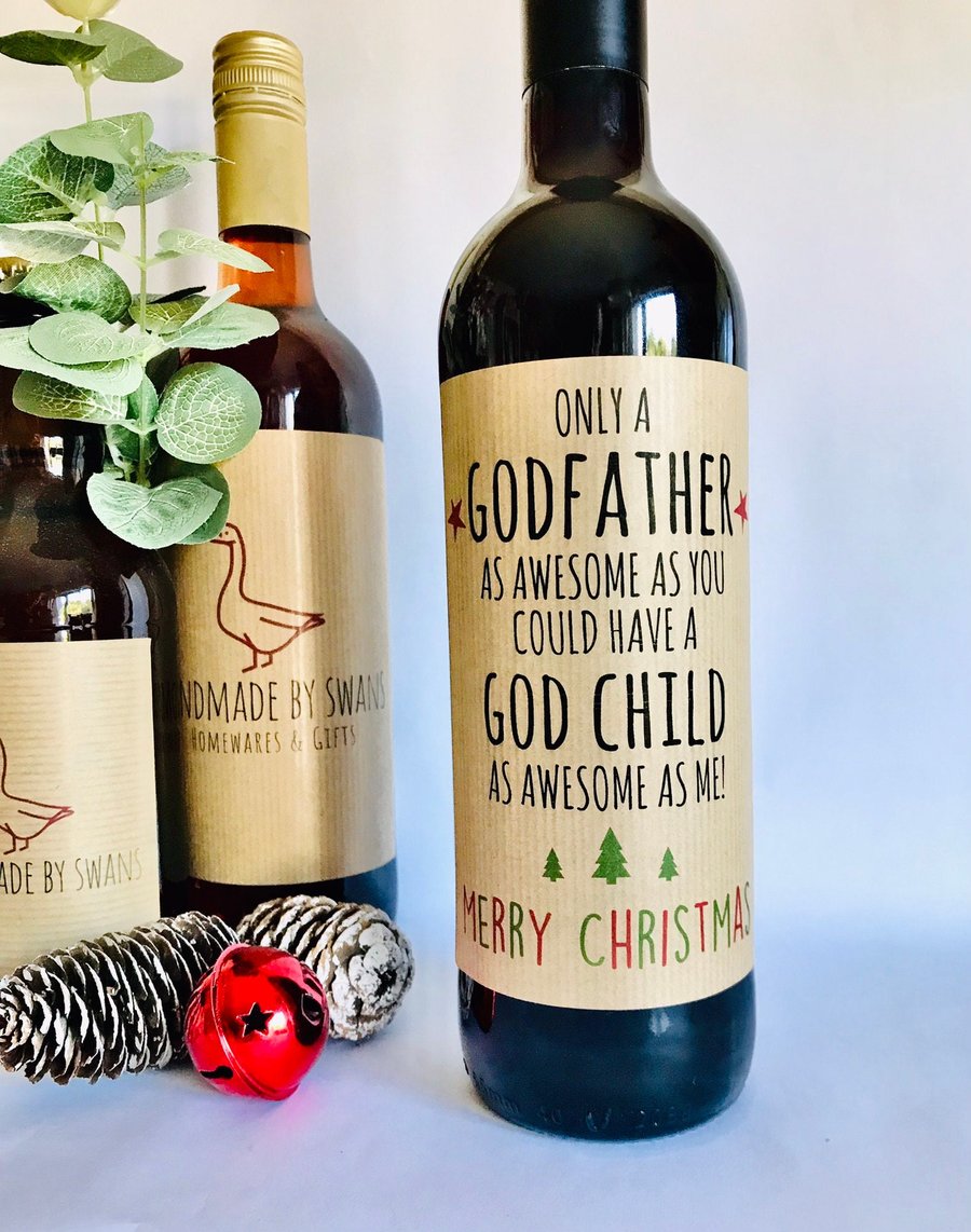 Funny godfather christmas wine label, Funny christmas gift godfather, awesome go