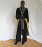 One-of-a-kind Ochre Denim Patchwork Apron, Adjustable Crossback, Upcycled - Image 4