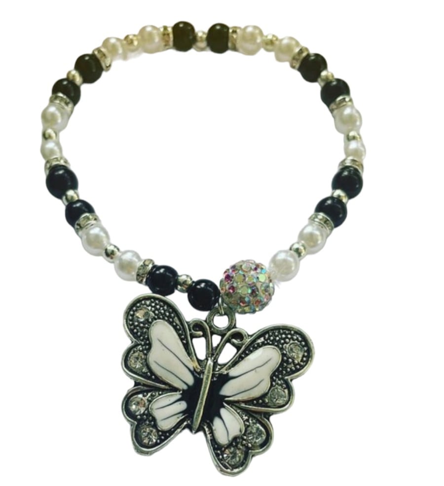 Butterfly bracelet ladies shamballa stretch beaded rhinestone butterfly charm  