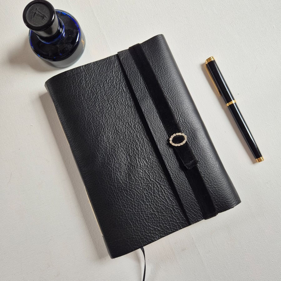 Art Deco Leather Journal, Black and Gold, A5 Summer Seconds