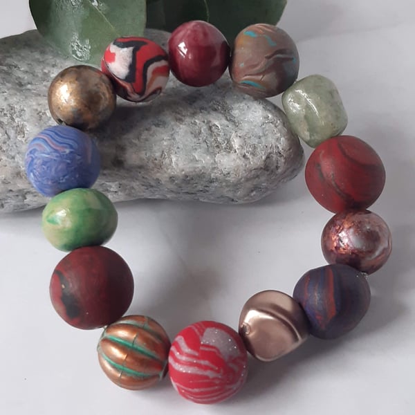 Colourful mix polymer clay bracelet