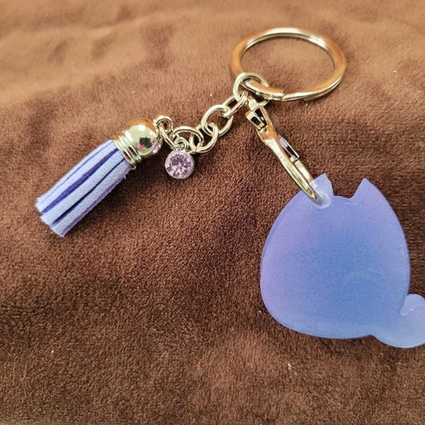 Lavender Resin Cat Keychain