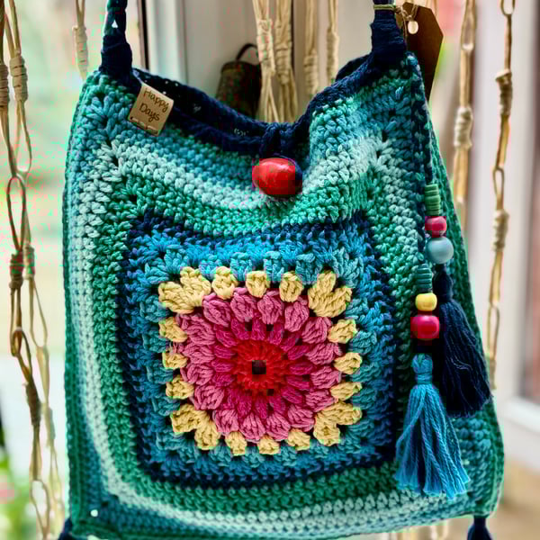 Crochet bag cross body, bright festival summer 