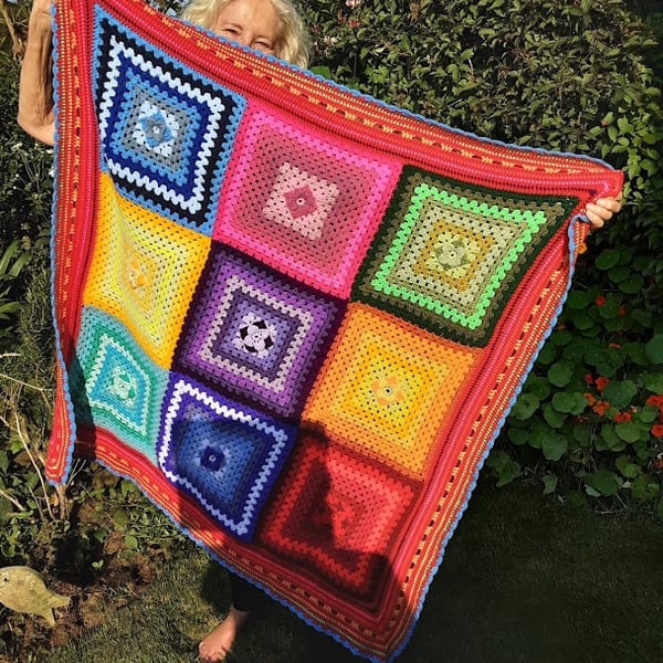 Handmade crochet blanket or throw, multicoloured, perfect size for Uni. 