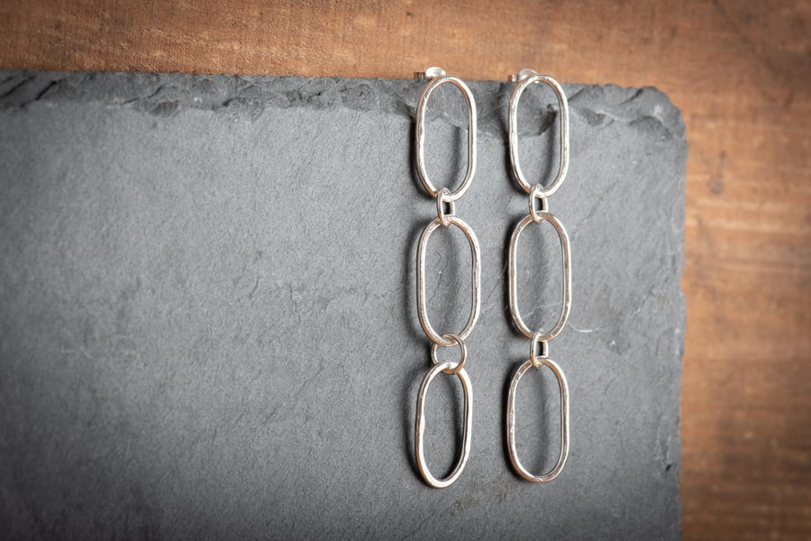 Medium Chain Earrings Handmade from Sterling Silver