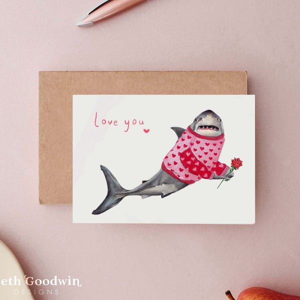 Shark Love Card - Funny Anniversary, Cards for Him or Her, Funny cards
