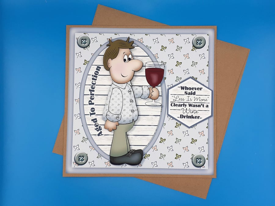 Mans FunnBirthday Card, 8x8inches, 20x20cms, Decoupage, Father, Husband, Brother