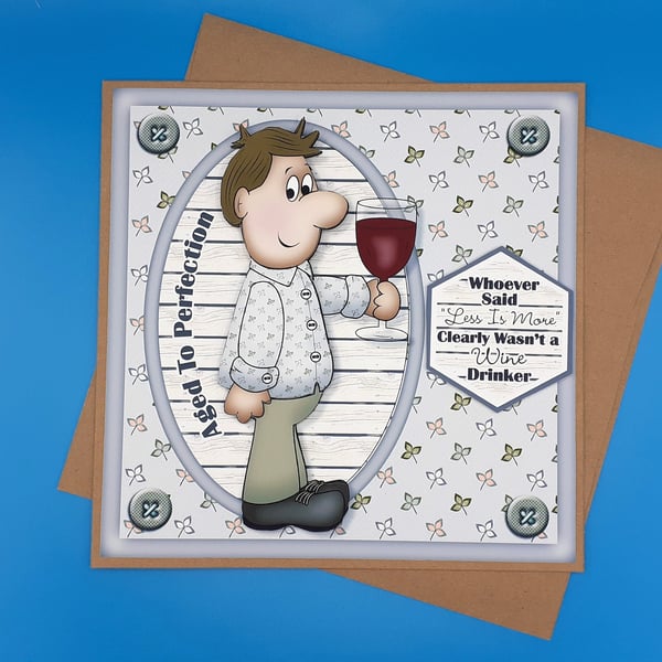 Mans FunnBirthday Card, 8x8inches, 20x20cms, Decoupage, Father, Husband, Brother