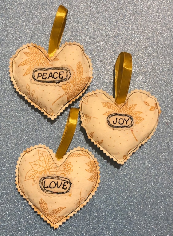 Timeless Luxury Christmas Themed Hanging Hearts Love Peace and Joy Baubles