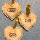 Timeless Luxury Christmas Themed Hanging Hearts Love Peace and Joy Baubles