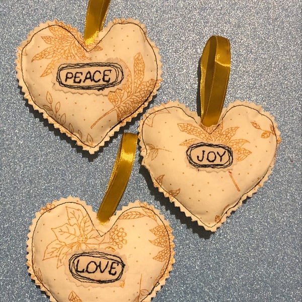 Timeless Luxury Christmas Themed Hanging Hearts Love Peace and Joy Baubles