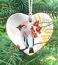 Feasting Waxwing with Winter Berries - Christmas Heart Decoration Keepsake - Image 3