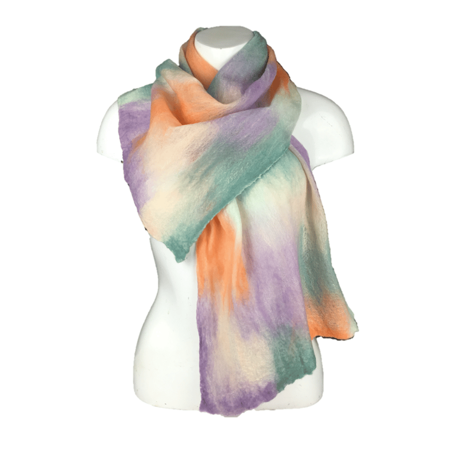 Merino wool nuno felted silk scarf in pastel shades
