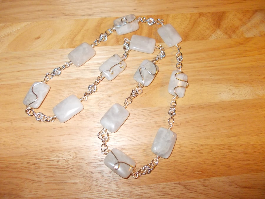 Grey agate wire work and chainmaille necklace
