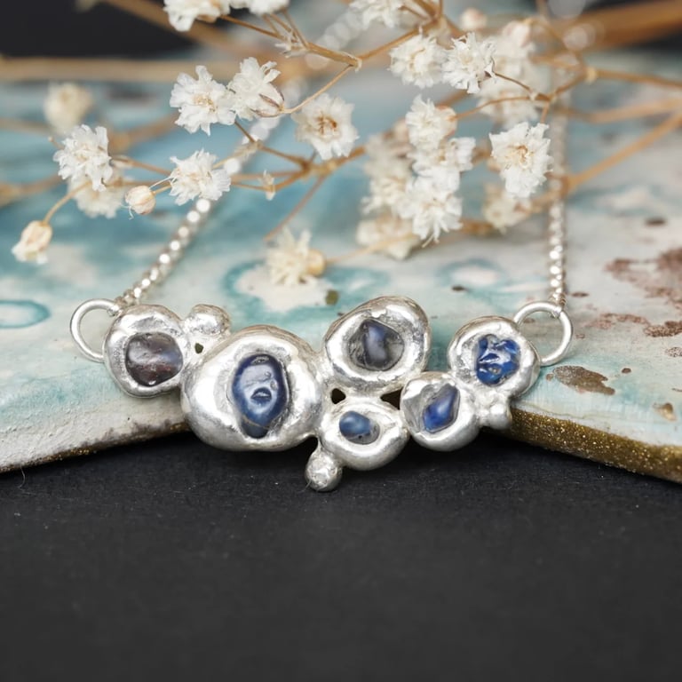 Sterling Silver and Raw Sapphire Necklace