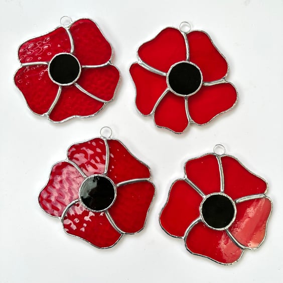 Stained Glass Poppy Large Suncatcher - Handmade Hanging Decoration 