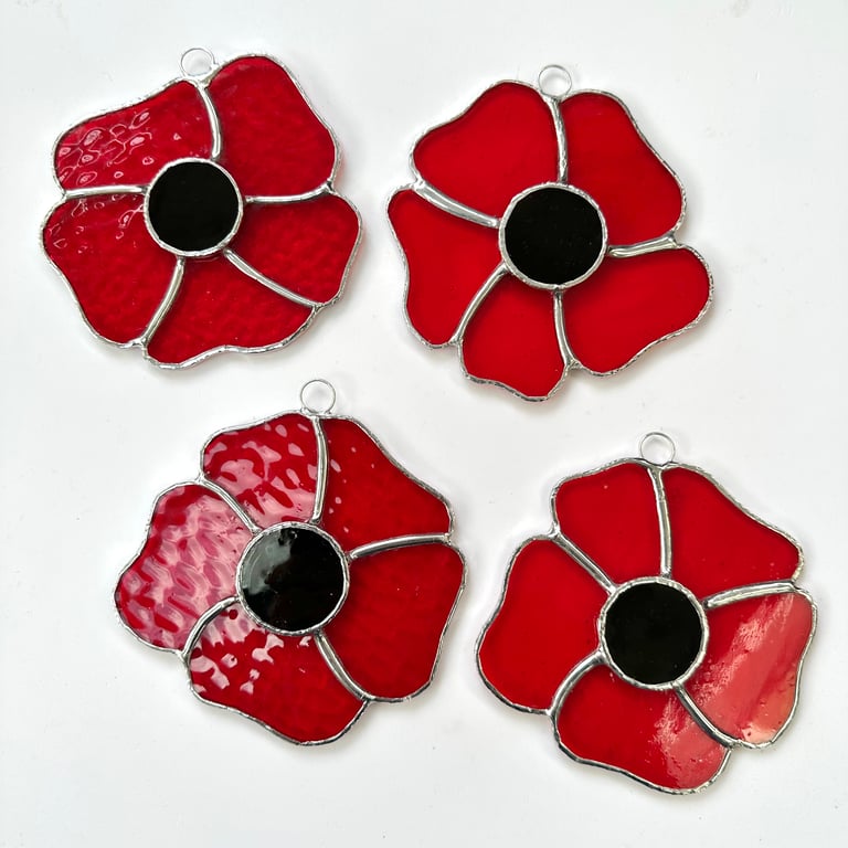 Stained Glass Poppy Large Suncatcher - Handmade Hanging Decoration 