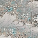 Large Piece Cottage Core Grey Blue Wildflower 70s 80s Retro Vintage Fabric