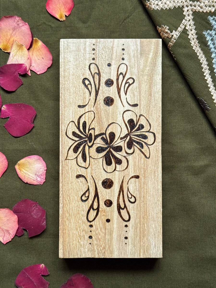 Ornamental Frangipani Pyrography Wall Art
