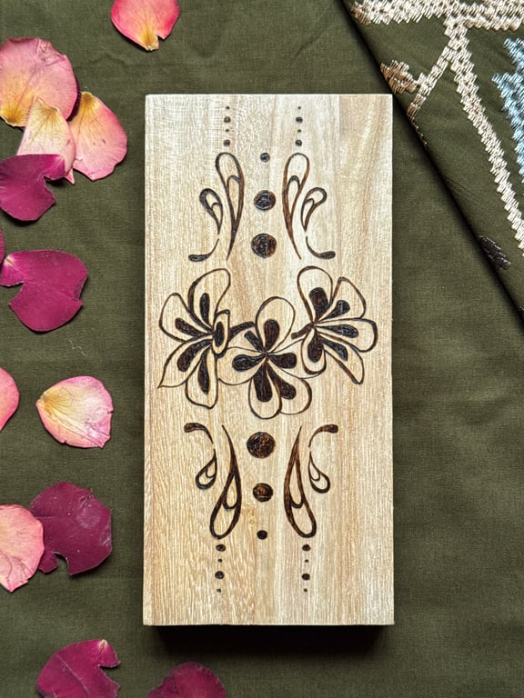 Ornamental Frangipani Pyrography Wall Art