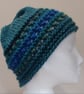 Handknit chunky wool hat col 3 Teal with Blues - Image 3