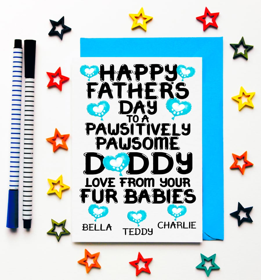 Personalised Pawsitively Pawsome Father's Day Card From Dogs, Cats, Fur Babies 