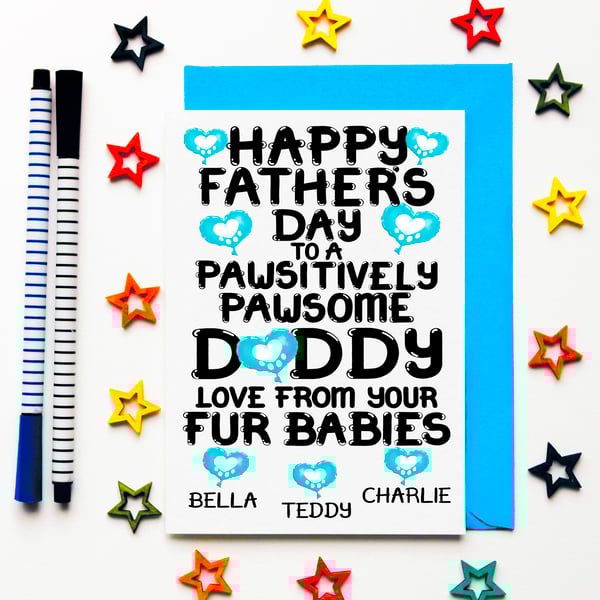 Personalised Pawsitively Pawsome Father's Day Card From Dogs, Cats, Fur Babies 
