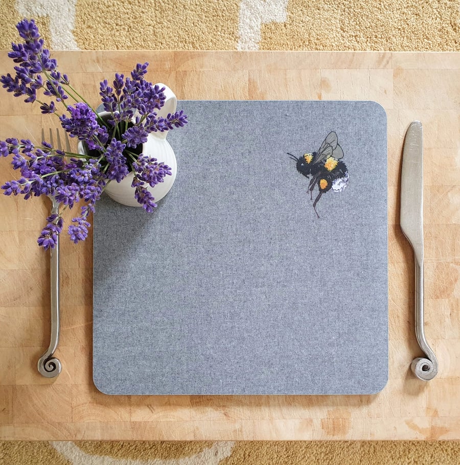 Placemat, Bee Placemat - melamine table mat, cork-backed, square table mat