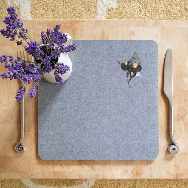 Placemat, Bee Placemat - melamine table mat, cork-backed, square table mat