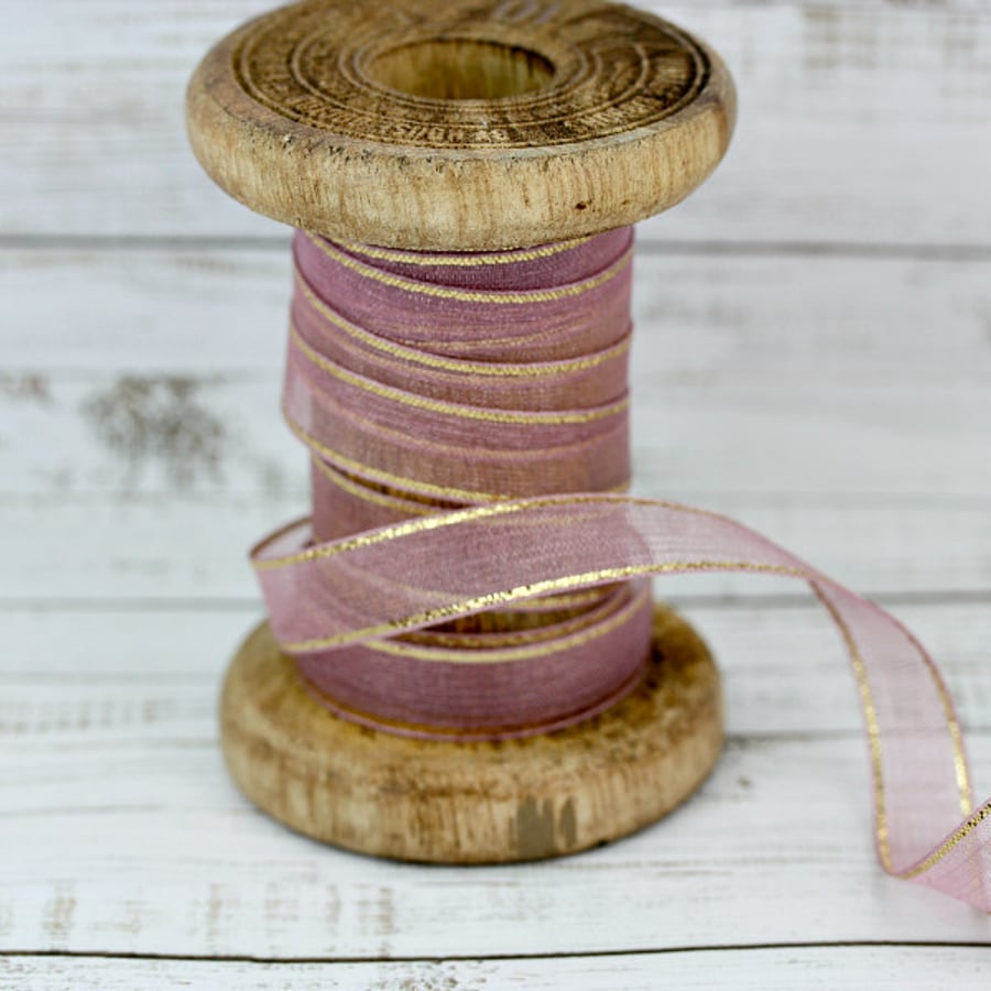 10mm Lavender Organza Ribbon with Gold Edge - 3 Metres, Full Reel