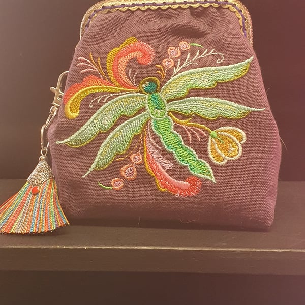 Rosemaling dragonfly design purse.