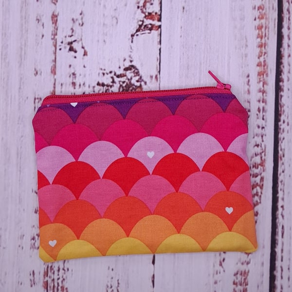 Rainbow coin zip purse with red lining