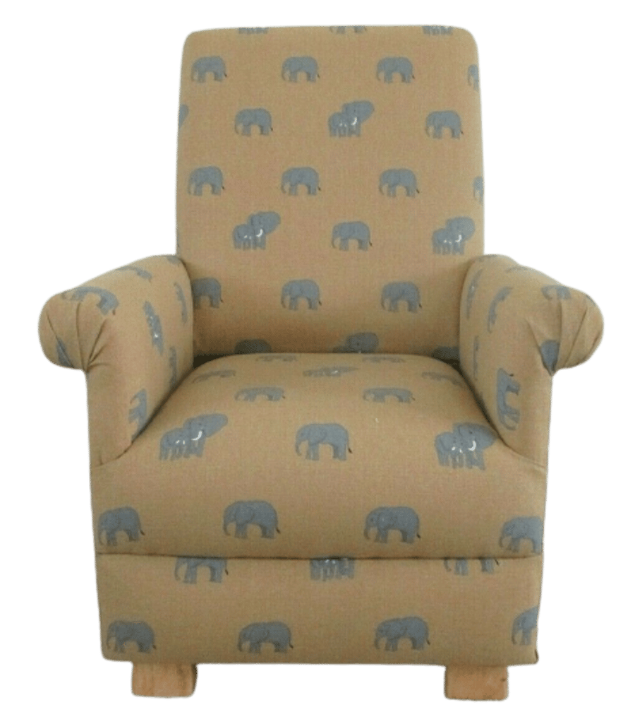 Children's Sophie Allport Elephants Fabric Chair Kids Ochre Armchair Girls Boys