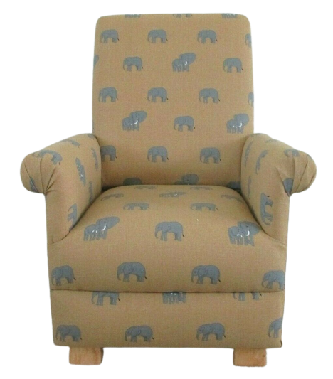Children's Sophie Allport Elephants Fabric Chair Kids Ochre Armchair Girls Boys
