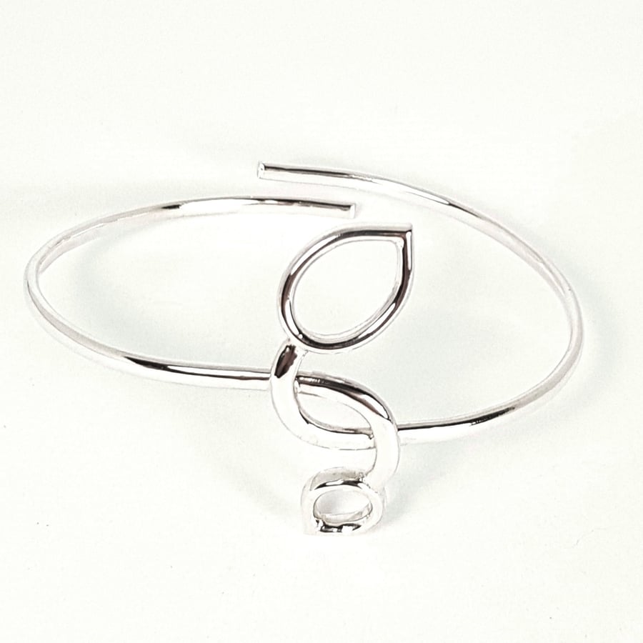 Adjustable Sterling Silver Leaf Bangle Bracelet