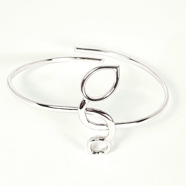 Adjustable Sterling Silver Leaf Bangle Bracelet