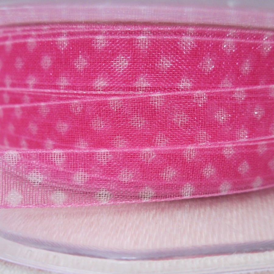 10m May Arts Narrow Polkadot Pink Gauze Ribbon