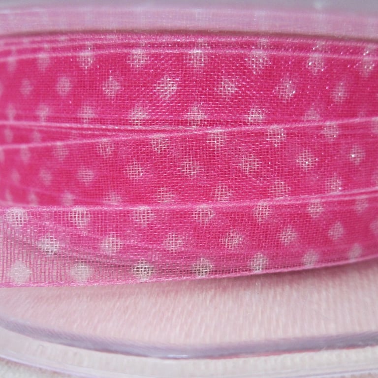 10m May Arts Narrow Polkadot Pink Gauze Ribbon