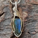 Labradorite wire wrapped gemstone pendant, necklace 