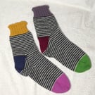 Stripe Socks with Coloured Toe Heel and Cuff.  PDF Sock Knitting Pattern