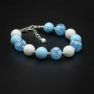 Venetian Murano glass sterling silver blue white bracelet