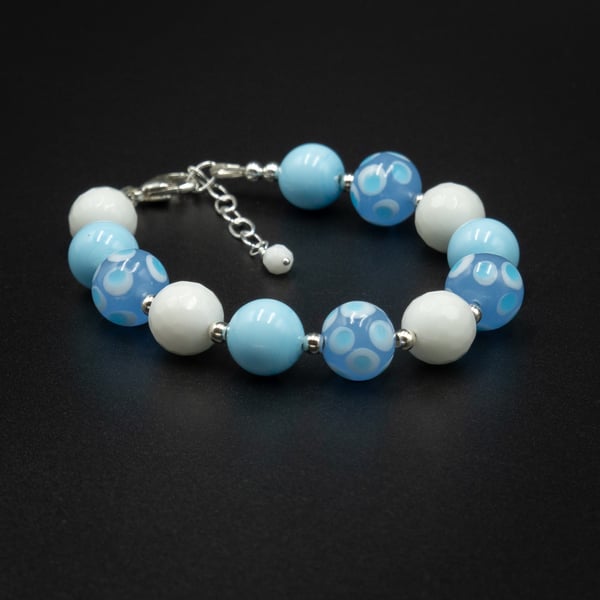 Venetian Murano glass sterling silver blue white bracelet