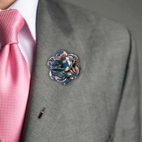 Flower Lapel Pin, Blue Flower, Wedding Buttonhole