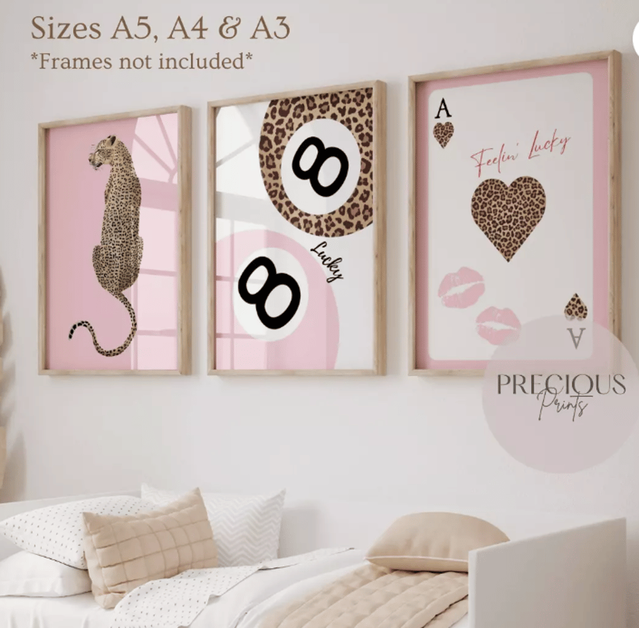 Set of 3 Leopard Lucky Preppy Wall Print Trendy Wall Art Print
