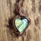Natural Green Labradorite Heart Copper Necklace Pendant Gift Crystal Jewellery