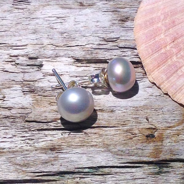 Dove Grey Freshwater Pearl Sterling Silver Earrings (ERPRSTGY1) - UK Free Post